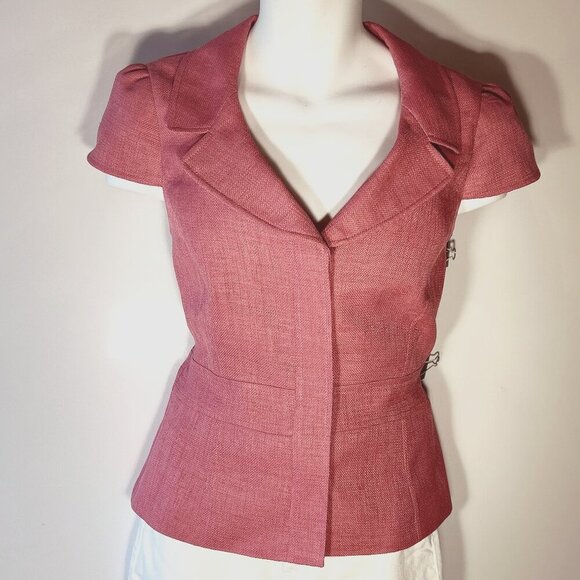 Tahari SZ 10 Pink button front cap sleeve fitted blazer Office Minimalist Modern - Picture 1 of 9
